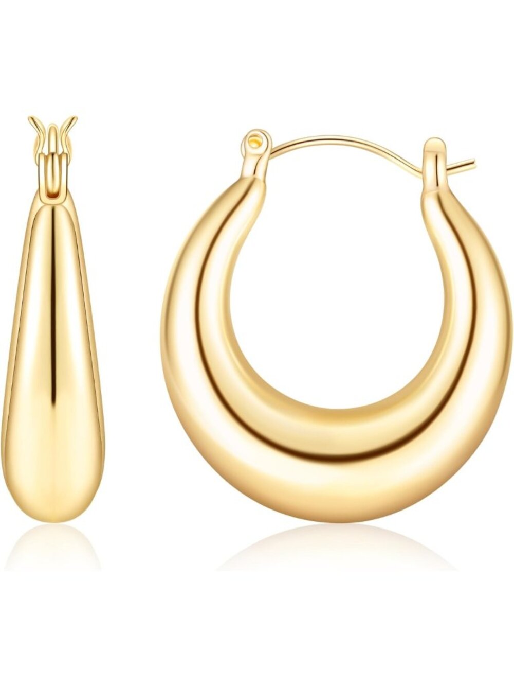 Trendy 14K Gold Plated Chunky Oval Hoop Earrings for Women, 25mm, Silver Post
